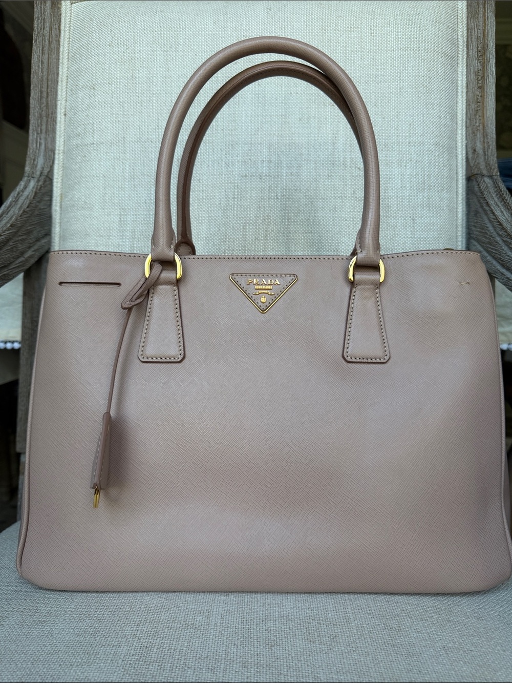 Prada Taupe Saffiano Leather Double-Handle Galleria Tote